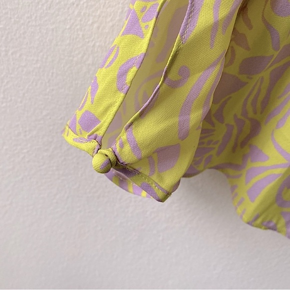 TANYA TAYLOR PALM BEACH FLORAL BLOUSE TOP WHIMSY POP ART TO WEAR Purple Green 8 - Picture 4 of 8